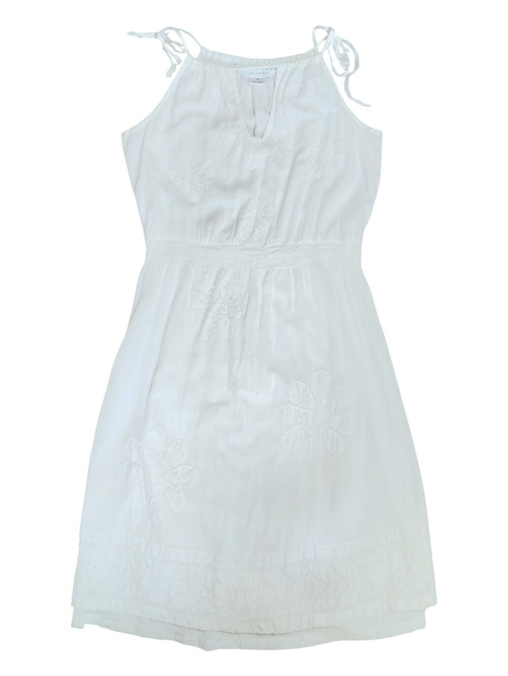 Trina Turk White Summer Tie-Shoulder Floral Eyelet Mini Sundress
